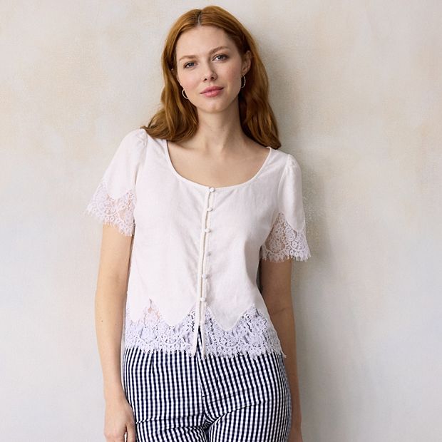 Women's LC Lauren Conrad Short Sleeve Lace Trim Top