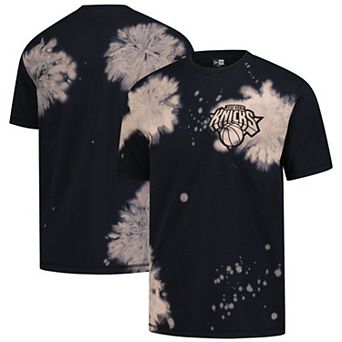 Men's New Era Black New York Knicks Injection Bleached Out Raw Edge Oversized T-Shirt