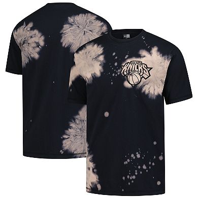 Men's New Era Black New York Knicks Injection Bleached Out Raw Edge Oversized T-Shirt