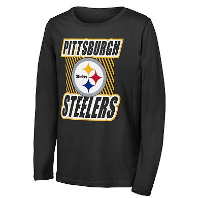 Youth Outerstuff Black Pittsburgh Steelers Never Settle Long Sleeve T-Shirt