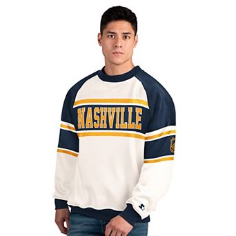 Men's Starter White Nashville Predators Defense Fleece Crewneck Sweatshirt