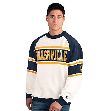 Men's Starter White Nashville Predators Defense Fleece Crewneck Sweatshirt