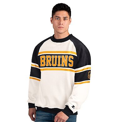Men's Starter White Boston Bruins Defense Fleece Crewneck Sweatshirt