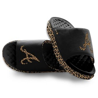Women's ISlide Black Atlanta Braves Cheetah Dip Motive Slide Sandals