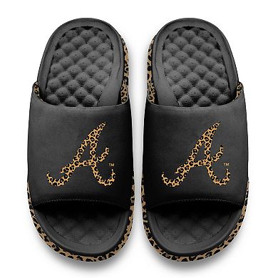 Women's ISlide Black Atlanta Braves Cheetah Dip Motive Slide Sandals
