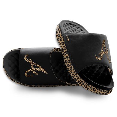 Women's ISlide Black Atlanta Braves Cheetah Dip Motive Slide Sandals
