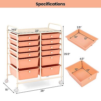 Costway 12 Drawers Rolling Cart Storage Scrapbook Paper Studio Organizer Bins