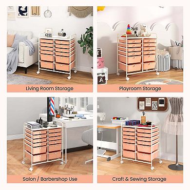 Costway 12 Drawers Rolling Cart Storage Scrapbook Paper Studio Organizer Bins