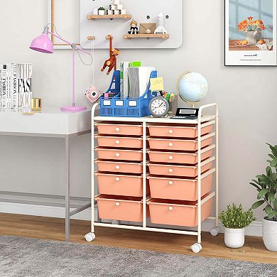 Costway 12 Drawers Rolling Cart Storage Scrapbook Paper Studio Organizer Bins