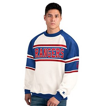 Men's Starter White New York Rangers Defense Fleece Crewneck Sweatshirt