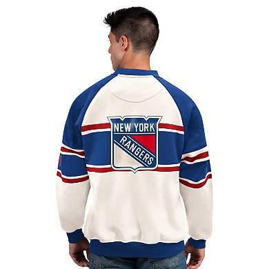 Men's Starter White New York Rangers Defense Fleece Crewneck Sweatshirt