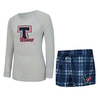 Women's Concepts Sport Heather Gray/Navy Houston Texans Regulate Plaid Long-Sleeve T-Shirt & Shorts Sleep Set