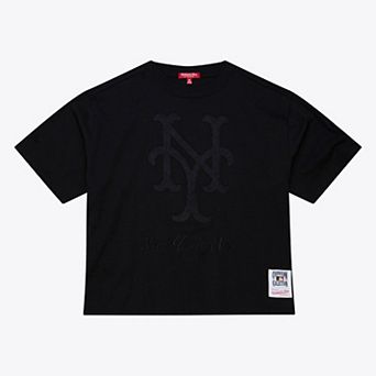 Women's Mitchell & Ness Black New York Mets Cooperstown Collection Phantom Cropped T-Shirt