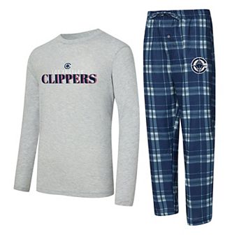 Men's Concepts Sport Navy LA Clippers Regulate Long Sleeve T-Shirt & Plaid Pant Set