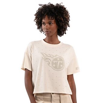 Women's Starter Cream Tennessee Titans Rhinestone Sprinkle Boxy Cropped T-Shirt