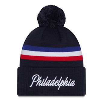 Men's New Era Navy Philadelphia 76ers 2025/26 City Edition Cuffed Knit Hat with Pom