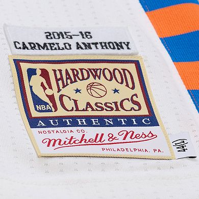 Men's Mitchell & Ness Carmelo Anthony White New York Knicks 2015-16 Hardwood Classics Authentic Jersey