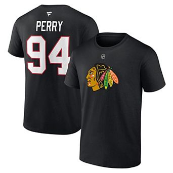 Men's Fanatics Corey Perry Black Chicago Blackhawks Authentic Stack Name & Number T-Shirt