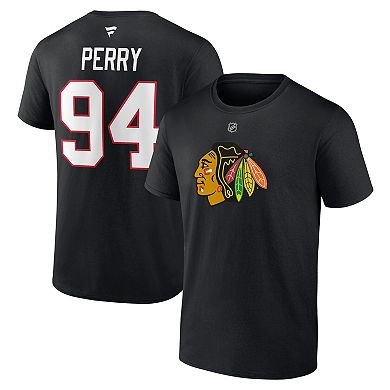 Men's Fanatics Corey Perry Black Chicago Blackhawks Authentic Stack Name & Number T-Shirt