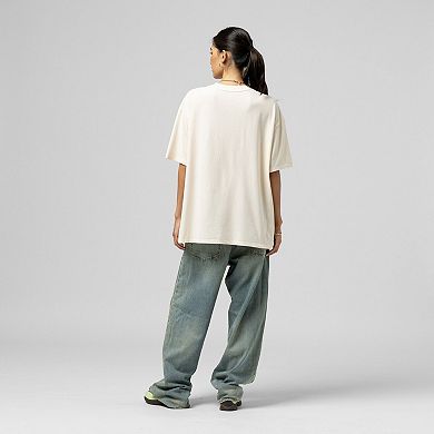 Women's Mitchell & Ness Cream Baltimore Ravens Logo Rise Boyfriend T-Shirt