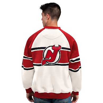 Men's Starter White New Jersey Devils Defense Fleece Crewneck Sweatshirt
