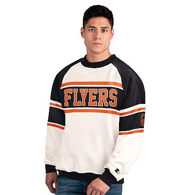 Men's Starter White Philadelphia Flyers Defense Fleece Crewneck