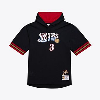 Men's Mitchell & Ness Allen Iverson Black Philadelphia 76ers Mesh Name & Number Short Sleeve Hoodie