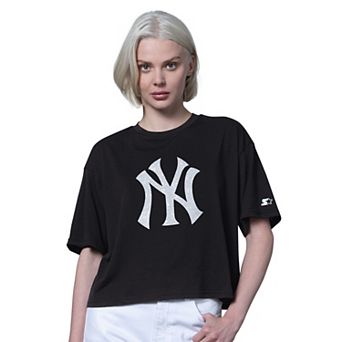 Women's Starter Black New York Yankees Holy Grail Boxy Cropped T-Shirt