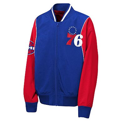 Youth Outerstuff Royal/Red Philadelphia 76ers Two-Pointer Full-Zip Windbreaker