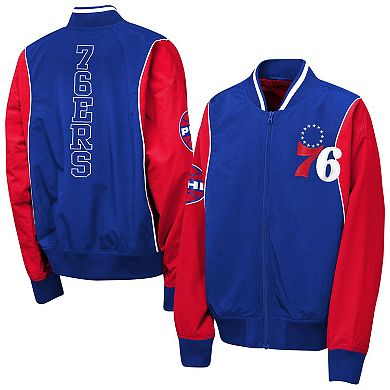 Youth Outerstuff Royal/Red Philadelphia 76ers Two-Pointer Full-Zip Windbreaker