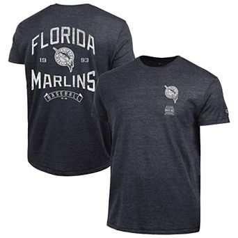 Men's Champion Black Miami Marlins Vintage 3-Hit Tri-Blend T-Shirt