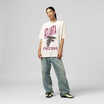 Women's Mitchell & Ness Cream Atlanta Falcons Logo Rise Boyfriend T-Shirt