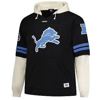 Men's '47 Black Detroit Lions Big & Tall Split Zone Cornerback V-Neck Hoodie