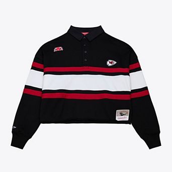 Women's Mitchell & Ness Black Kansas City Chiefs Cropped Long Sleeve Rugby Polo