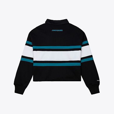 Women's Mitchell & Ness Black Jacksonville Jaguars Throwback Cropped Long Sleeve Rugby Polo