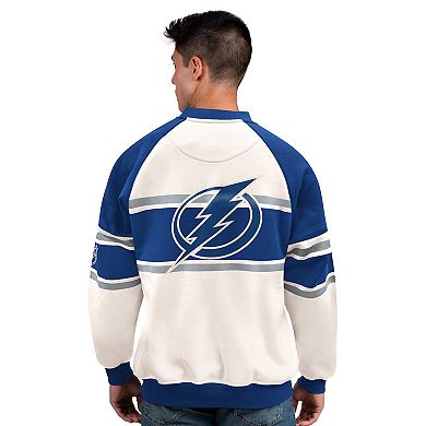 Men's Starter White Tampa Bay Lightning Defense Fleece Crewneck Sweatshirt