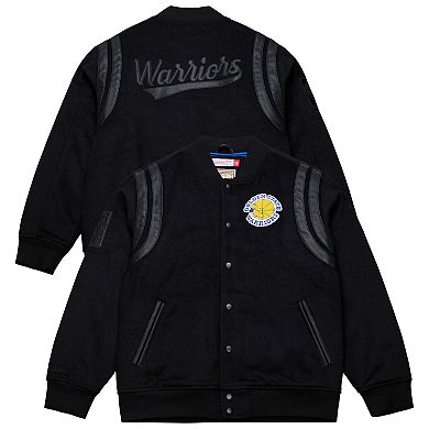 Men's Mitchell & Ness Black Golden State Warriors Walk the Tunnel Full-Snap Varsity Jacket