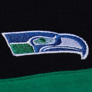 Women's Mitchell & Ness Black Seattle Seahawks Throwback Cropped Long Sleeve Rugby Polo