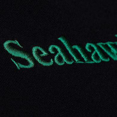Women's Mitchell & Ness Black Seattle Seahawks Throwback Cropped Long Sleeve Rugby Polo