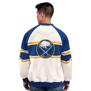 Men's Starter White Buffalo Sabres Defense Fleece Crewneck Sweatshirt