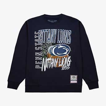 Men's Mitchell & Ness Navy Penn State Nittany Lions Half Time Fleece Crewneck Sweatshirt