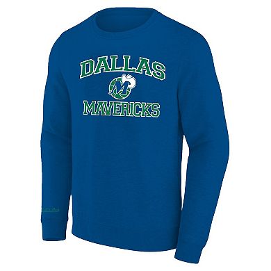 Men's Mitchell & Ness Heather Blue Dallas Mavericks Hardwood Classics Big & Tall Crewneck Sweatshirt