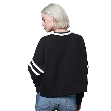 Women's Starter Black New York Mets Rally Cropped Drop Shoulder Crewneck Sweatshirt