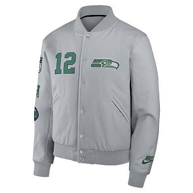 Men's Nike Wolf Gray Seattle Seahawks 2025 Rivalries Collection Full-Snap Varsity Jacket