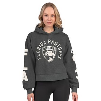 Women's Starter Heather Charcoal Florida Panthers Star Player Cropped Fleece Hoodie