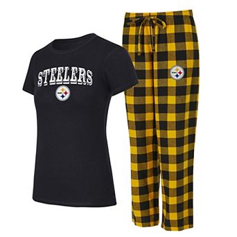 Women's Concepts Sport Black/Gold Pittsburgh Steelers Plus Avondale T-Shirt & Pants Flannel PJ Set