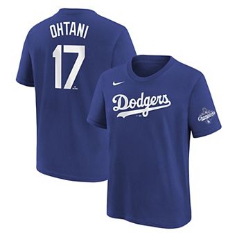 Youth Nike Shohei Ohtani Royal Los Angeles Dodgers 2025 World Series Champions Name & Number T-Shirt