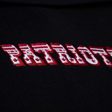 Women's Mitchell & Ness Black New England Patriots Throwback Cropped Long Sleeve Rugby Polo