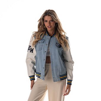 Unisex The Wild Collective Denim Memphis Grizzlies Full-Snap Varsity Jacket