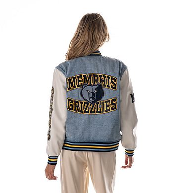 Unisex The Wild Collective Denim Memphis Grizzlies Full-Snap Varsity Jacket